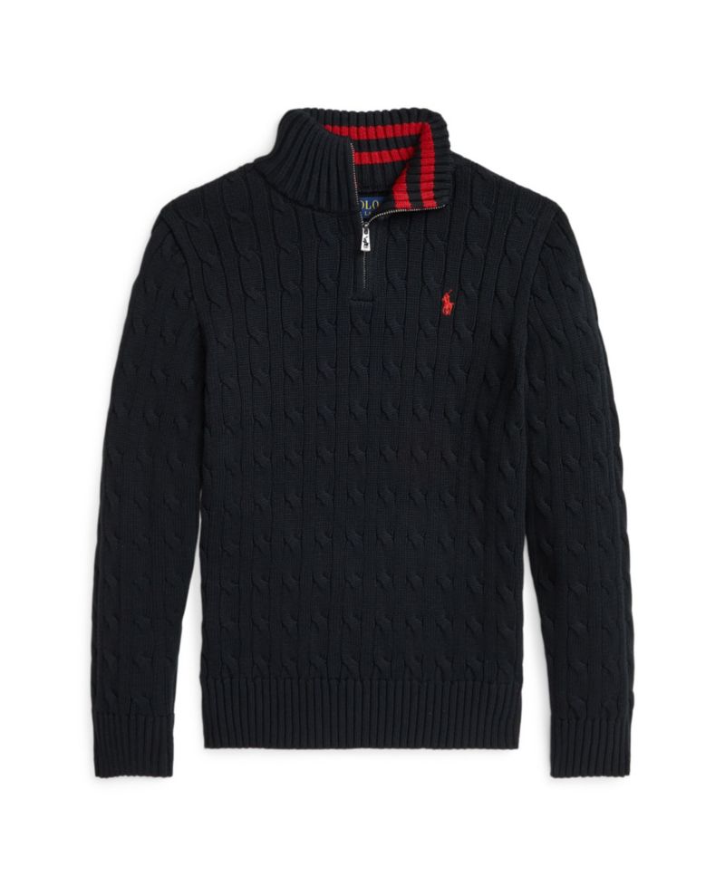 Big Boys Cable-Knit Cotton Quarter-Zip Sweater