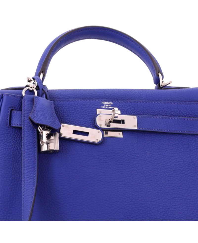 Kelly 28 Handbag Blue Togo with Palladium Hardware