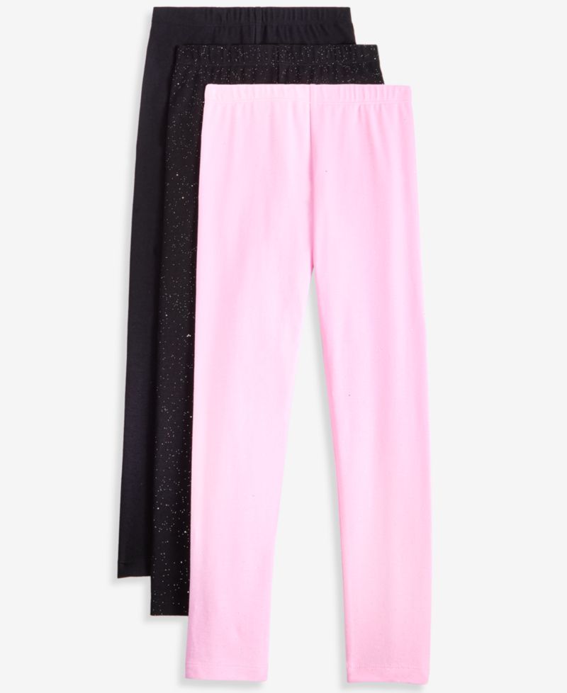 Girls' XS-XL Solid and Sparkle Leggings, 3-Pack