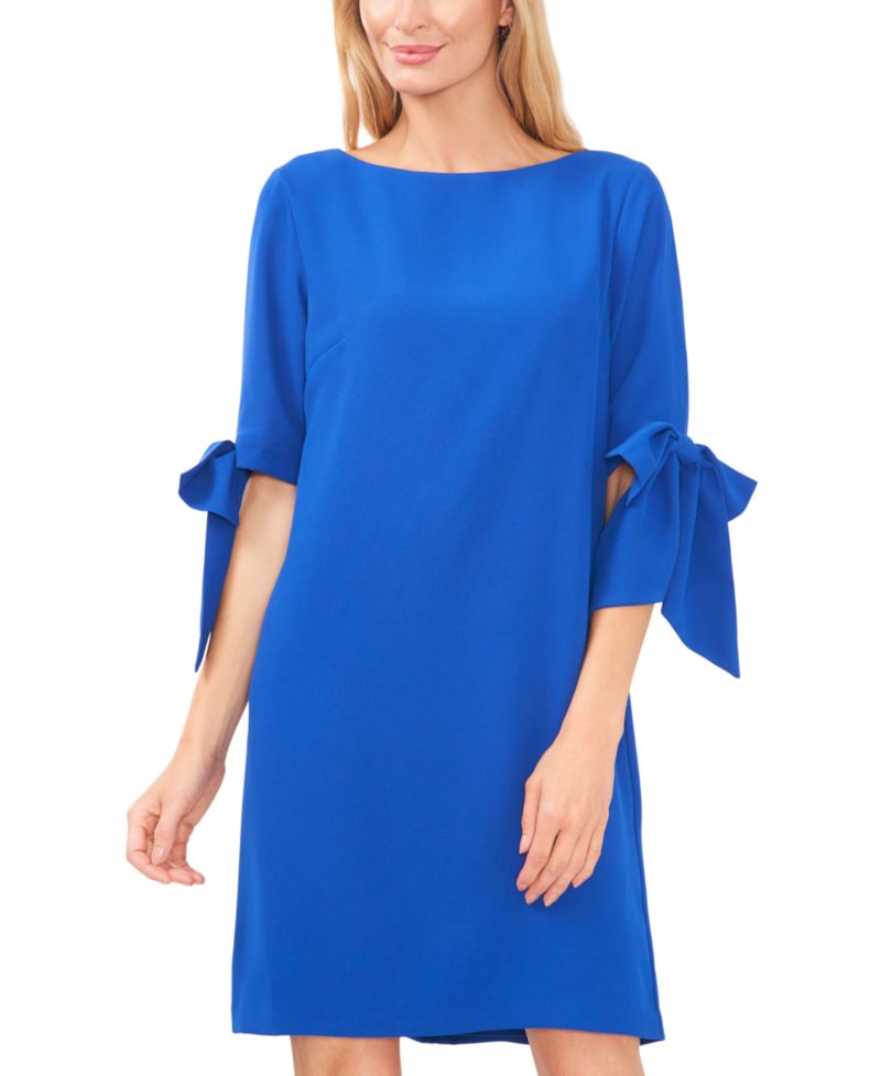 Women's Tie Cuff 3/4-Sleeve Crew Neck Shift Dress