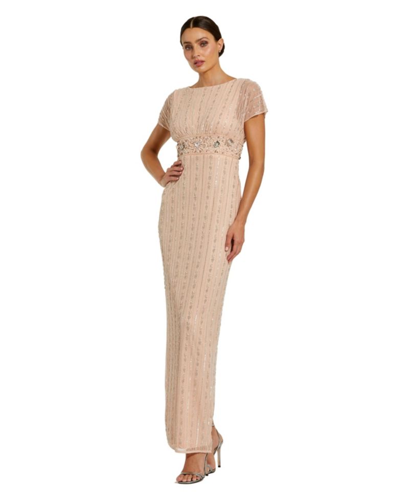 Women’s Sleeveless Beaded Blouson Column Gown