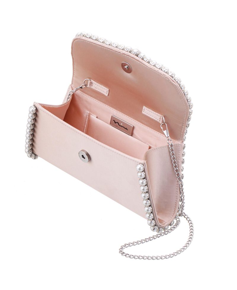 Imitation Pearl Trim Trapezoid Flap Bag