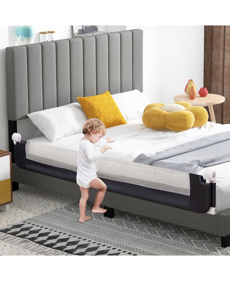 Kids Swing-Down Foldable Bed Rail Guard with Safety Strap Adjustable