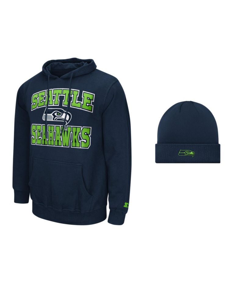 Men's College Navy Seattle Seahawks Hoodie and Cuffed Knit Hat Combo Pack