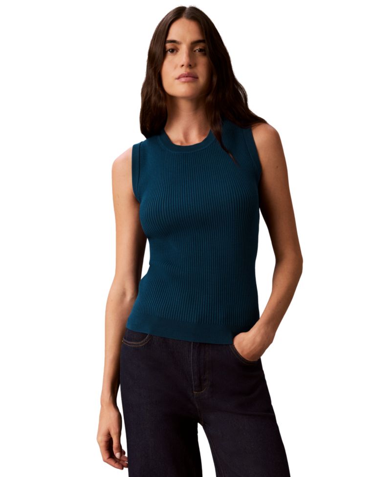 Women's Petite Ribbed Sleeveless Tank Sweater