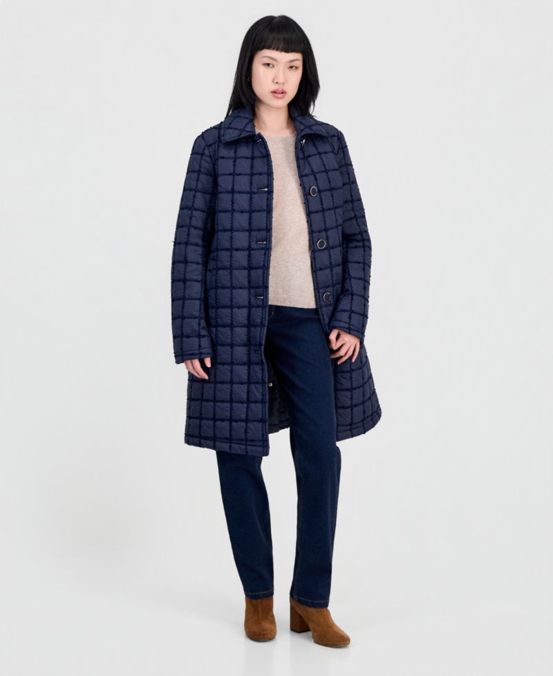 Women's Long Windowpane Quilted Coat