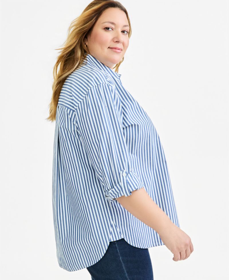 Petite Oversized Roll-Tab Button-Front Shirt