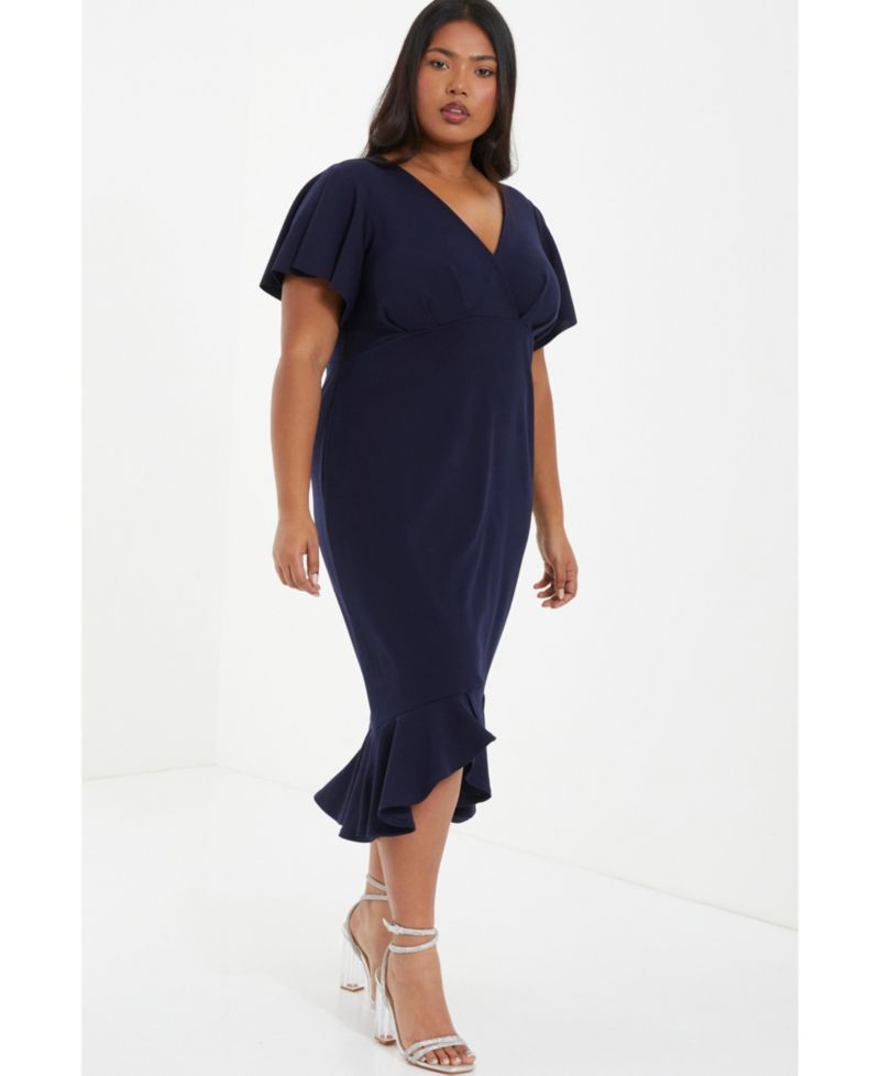Women's Plus Size V-Neck Frill Hem Midi Dress