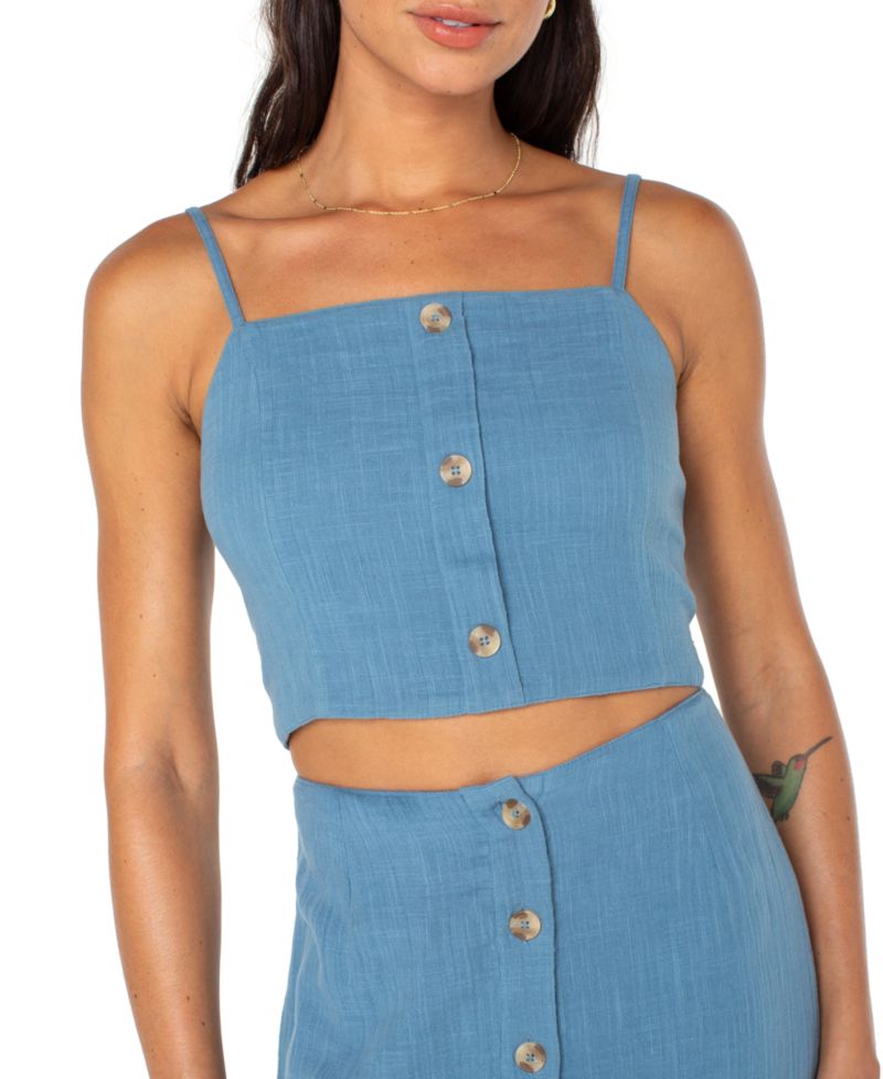 Women's Island Nomad Button-Front Back-Tie Cotton Cropped Top