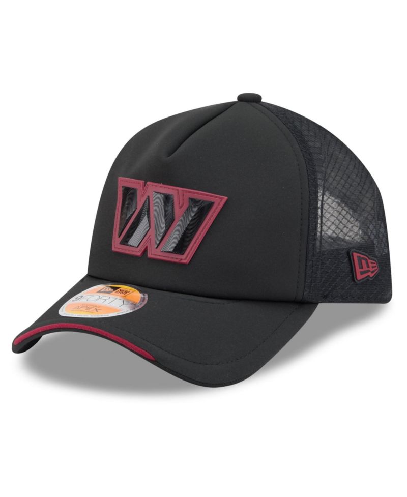 Men's Black Washington Commanders 2026 Sideline Apex 9FORTY Adjustable Trucker Hat