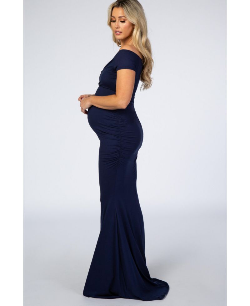 Women's Navy Off Shoulder Wrap Photoshoot Gown/Dress