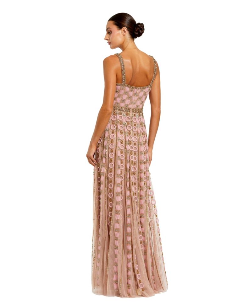 Petite Square Neck Sleeveless Embellished Evening Gown