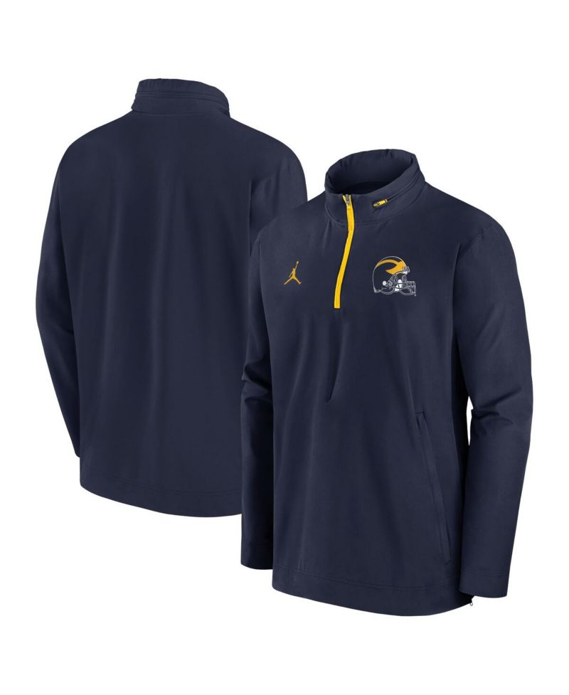 Men's Navy Michigan Wolverines Sideline Coaches Quarter-Zip Jacket