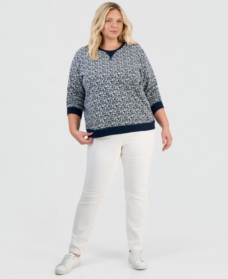 Plus Size Printed Fleece Crewneck Sweatshirt