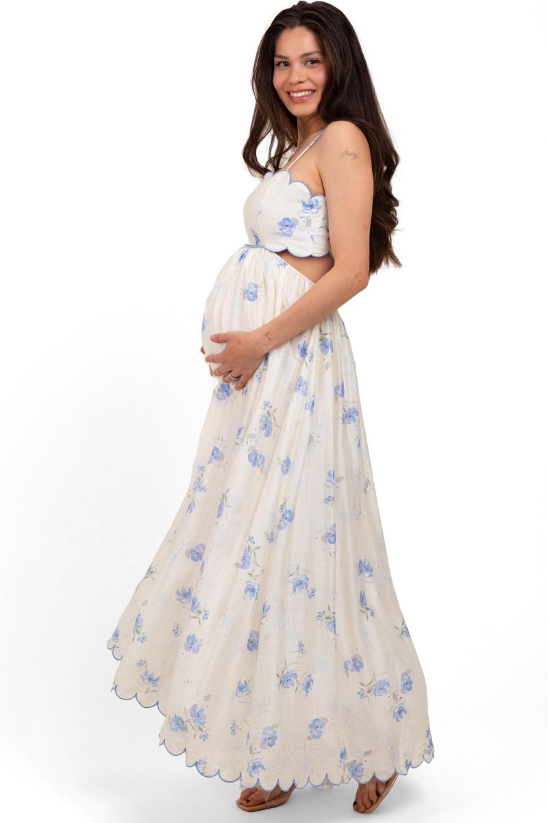Women's Floral Scallop Edge Back Cutout Maxi Dress