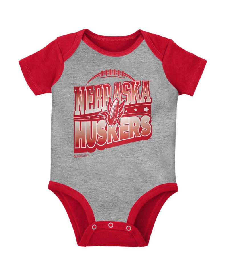 Baby Boys and Girls Scarlet, Heather Gray Nebraska Huskers 3-Pack Bodysuit, Bib and Bootie Set