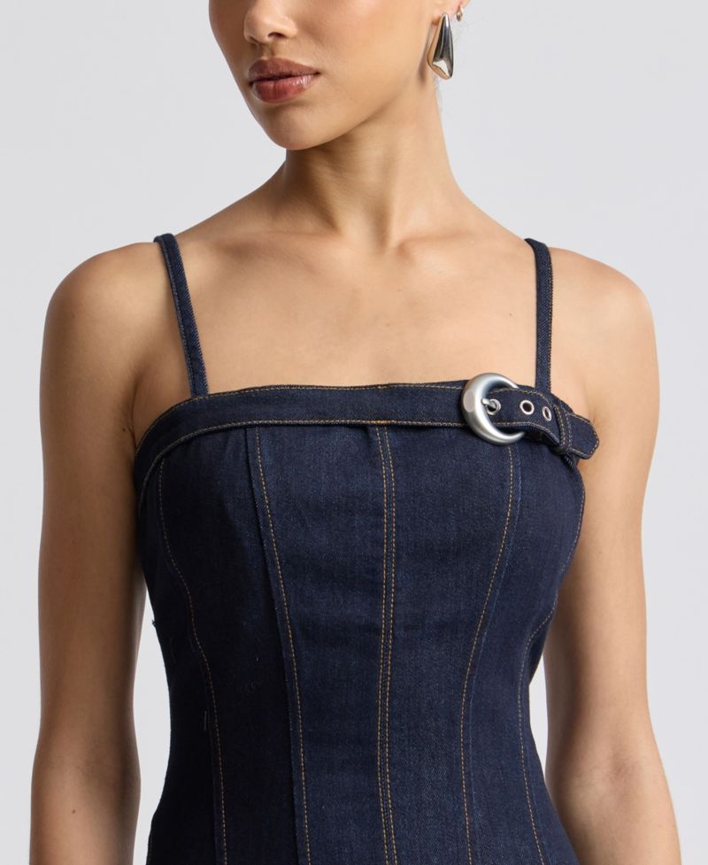 Women's Seamed Denim Midi Dress