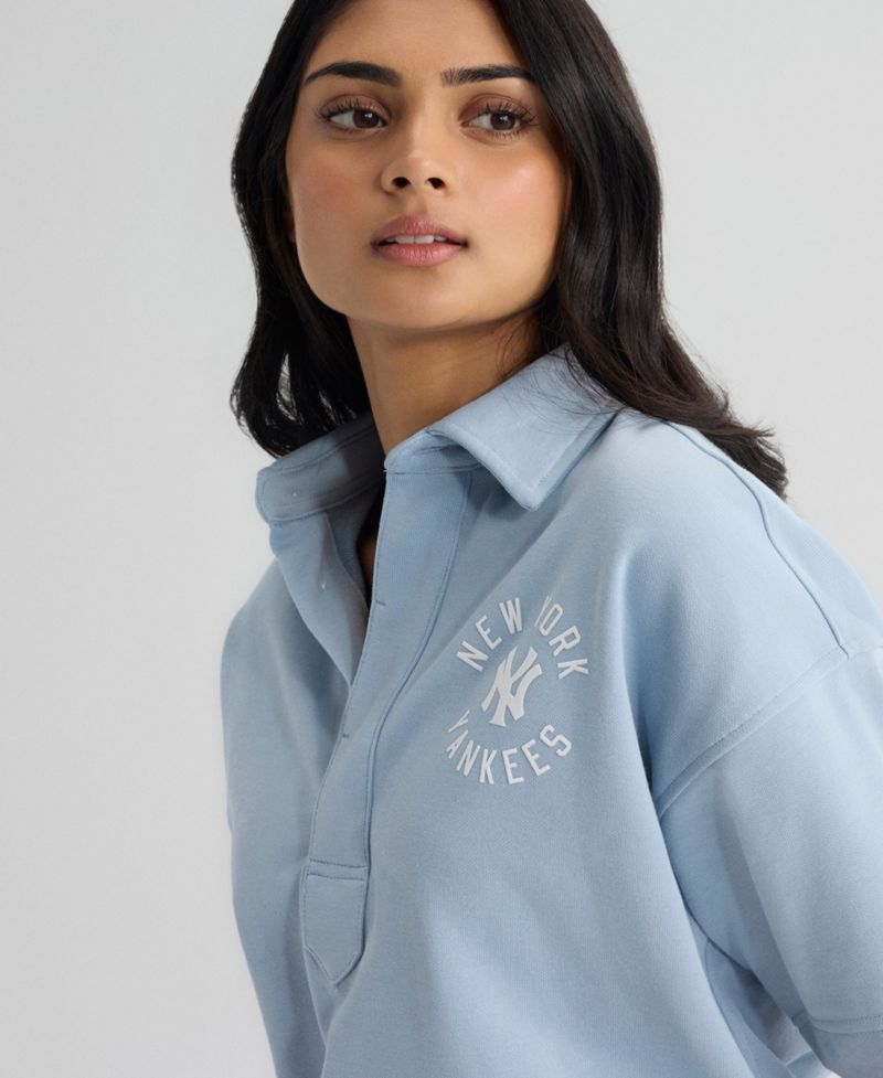 Women's New York Yankees Iconic Cropped Short Sleeve Polo Sweatshirt
