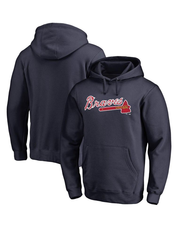 Men's Navy Atlanta Braves Official Wordmark Fitted Pullover Hoodie