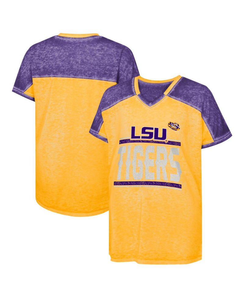 Big Girls Purple LSU Tigers Up for Anything Color Block Dolman V-Neck T-Shirt