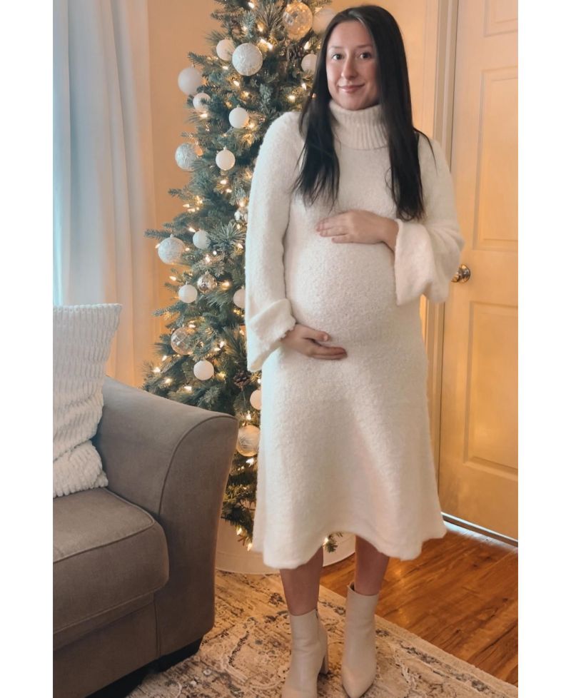 Women's Ivory Turtleneck Bell Sleeve Sweater Dress