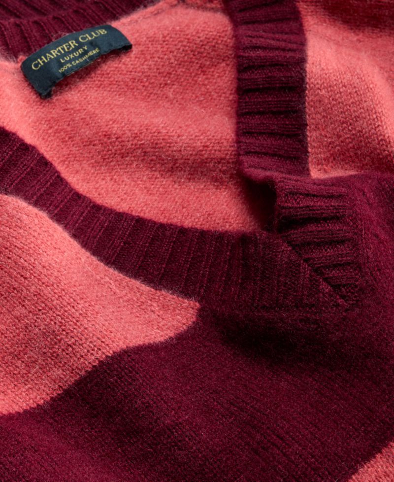 Women's 100% Cashmere Striped V-Neck Sweater