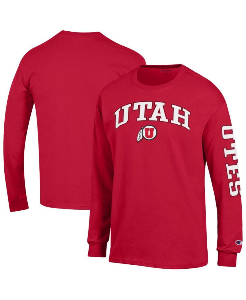 Men's Red Utah Utes Arch Over Logo 2-Hit Long Sleeve T-Shirt