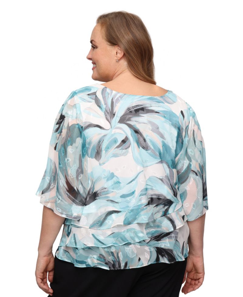 Plus Size Boat Neck 3/4-Length-Sleeve Top