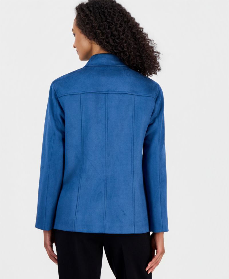 Women's Faux Suede Button-Front Long-Sleeve Jacket