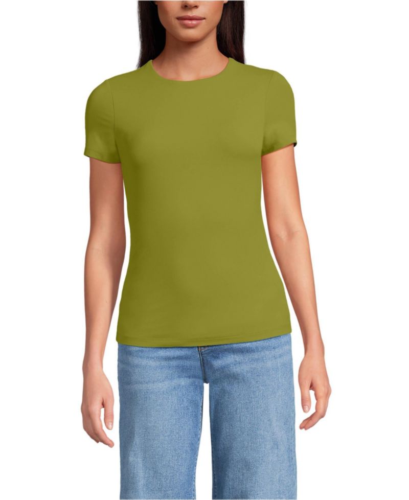Women's Short Sleeve Tugless Double Layer Crew Neck Knit Top