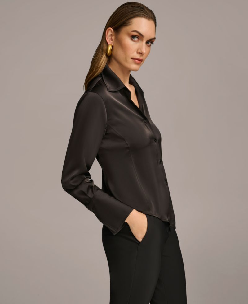 Petite Button Front Point Hem Top