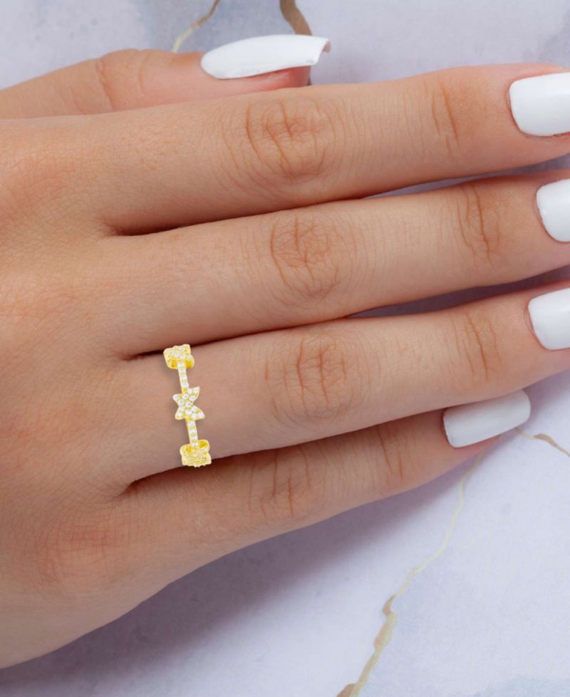 Cubic Zirconia Multiple Butterfly Ring in 14k Gold-Plated Sterling Silver