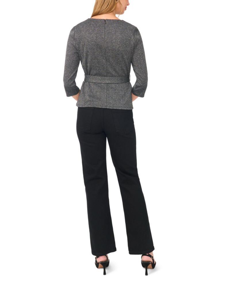 Women's Belted 3/4-Sleeve Crewneck Top