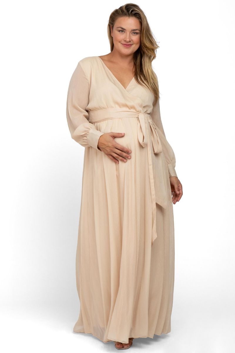 Women's Maternity Metallic Chiffon Plus Maxi Dress