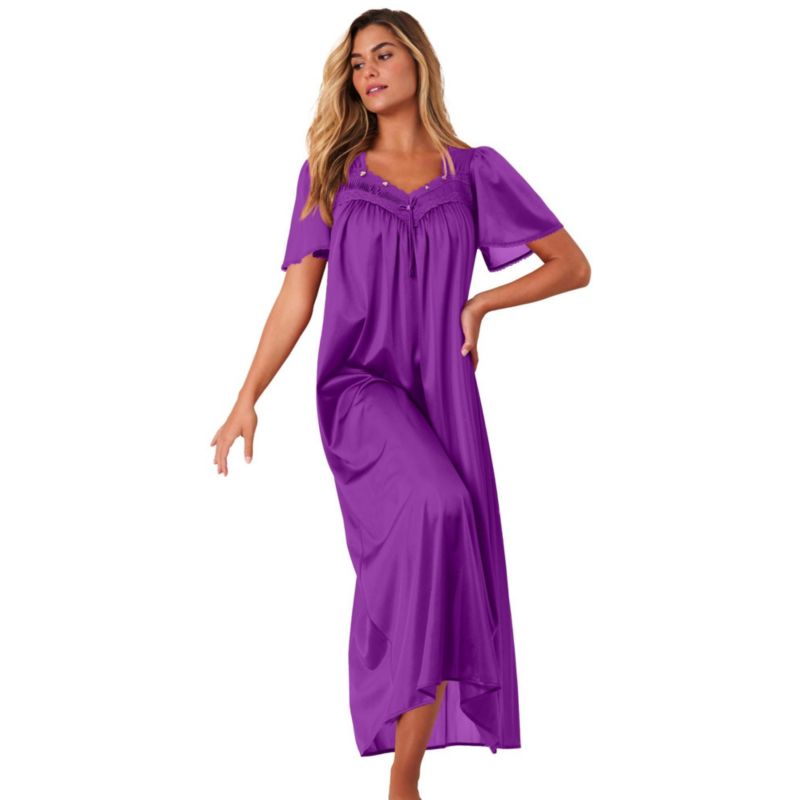 Plus Size Only Necessities Long Silky Lace-Trim Gown