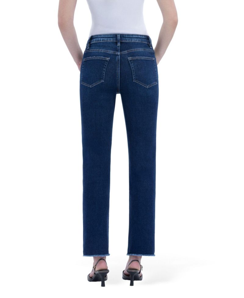 Women's Super High Rise Stretch Raw Hem Slim Straight Jeans