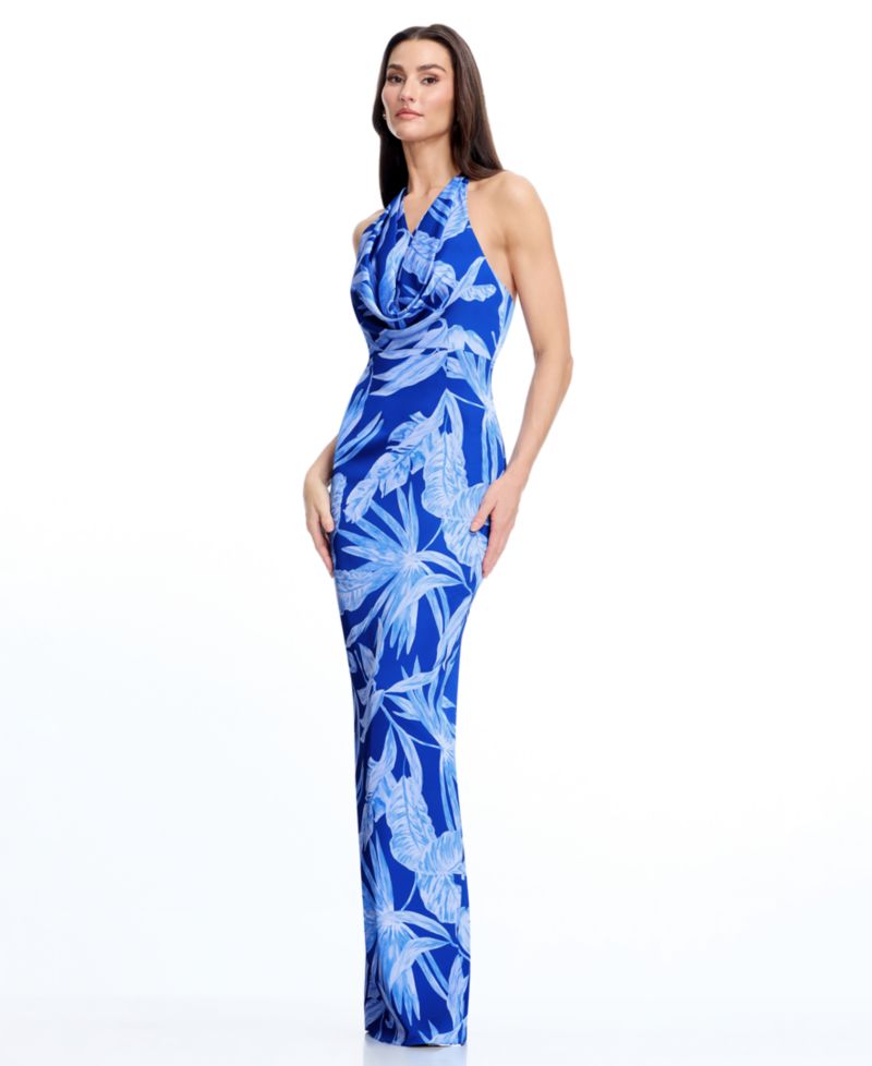 Women's Halter Cowl Neck Column Maxi Dress