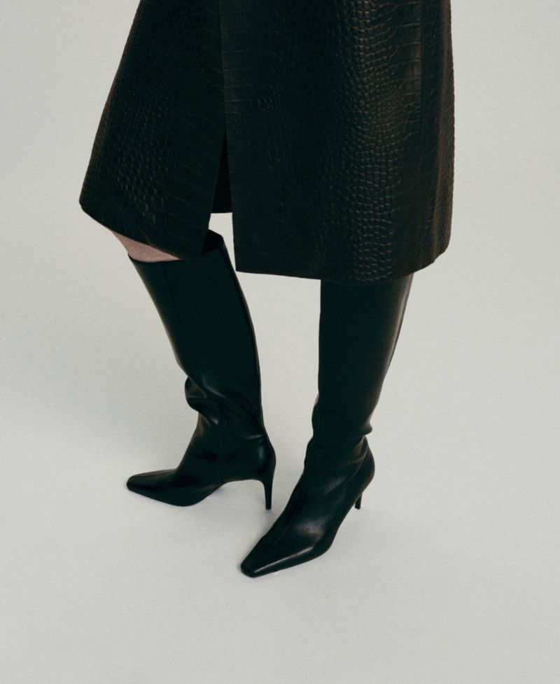 Women's Selection Croco-Effect Leather Long Coat