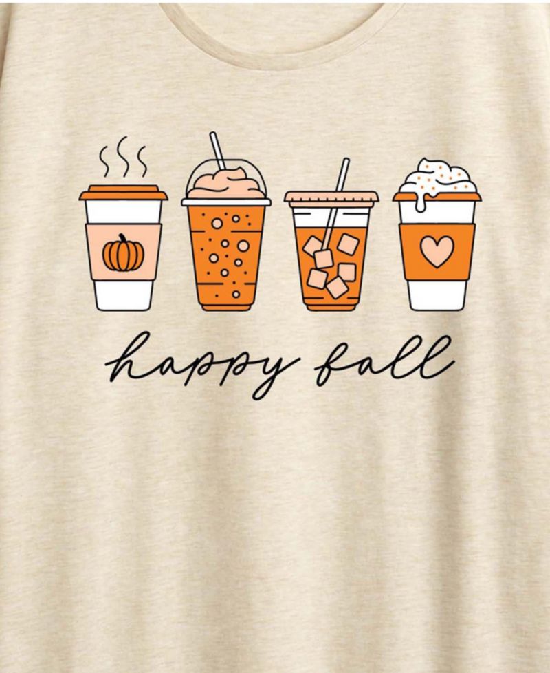 Happy Plus Size Pumpkin Spice Latte Women's Short Sleeve Graphic T-shirts