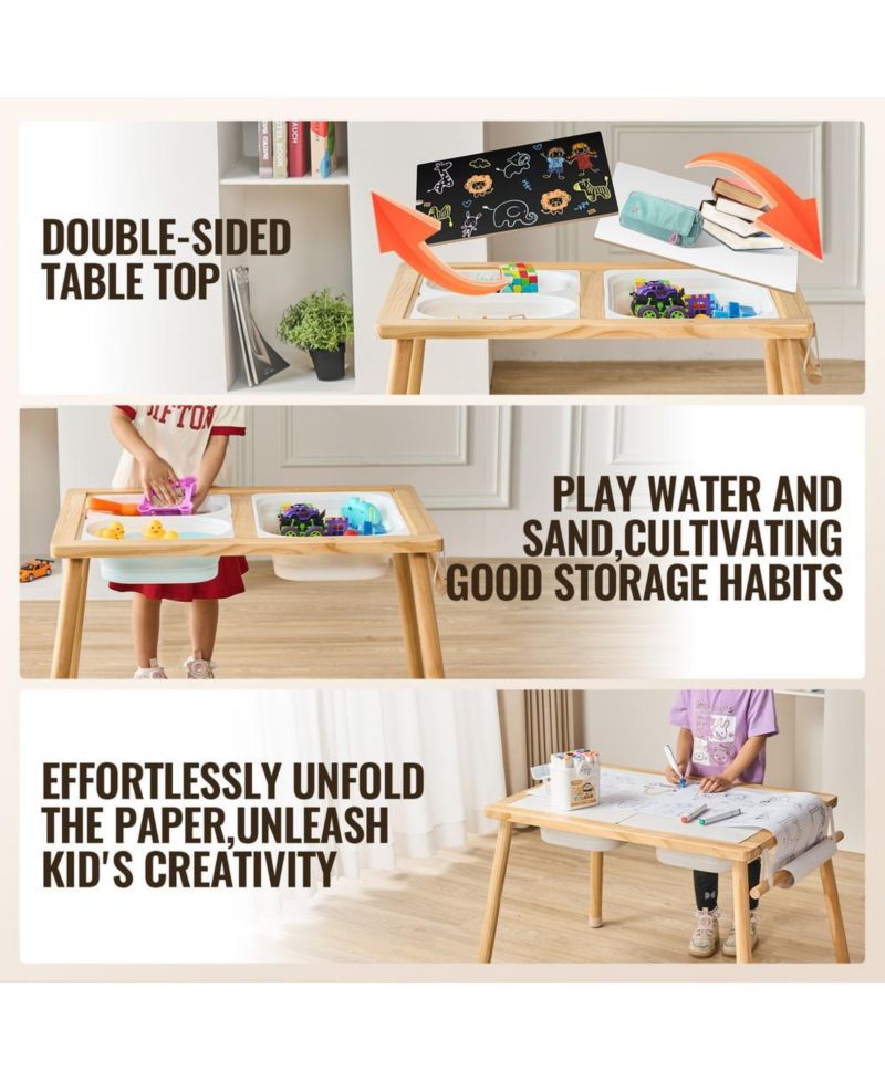 Sand and Water Wooden Convertible-Top Activity Table for Ages 3+