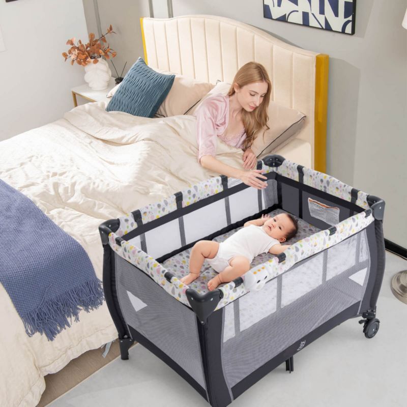 Baby Playard Nursery Center Crib with Hanging Toys Music Box