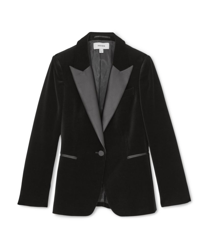 Petite Myrtle Velvet Satin-Peak-Lapel Blazer