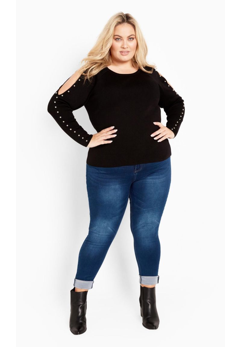 Women's Plus Size Cold Shoulder Full Length Sleeves Sweater