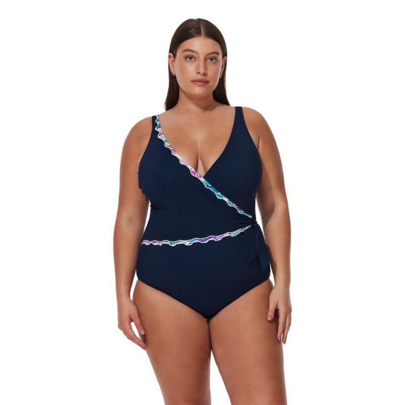 Plus Size Canva Tricolore V Neck Surplice One Piece