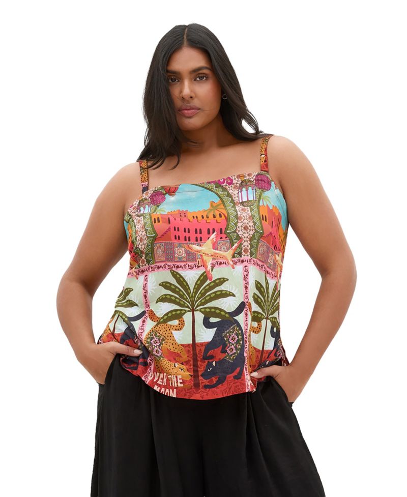 Plus Size Capri Paradise Square Neck Crinkle-Print Camisole