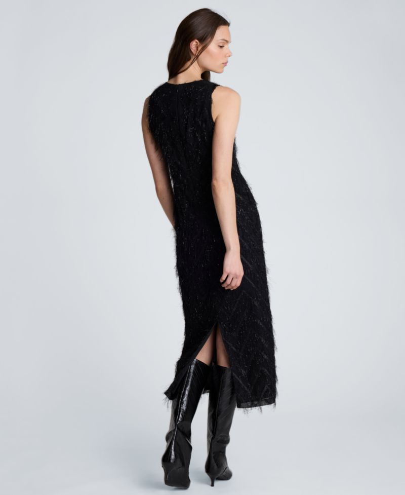 Women's Sleeveless Novelty Fringed Organza Midi Dress