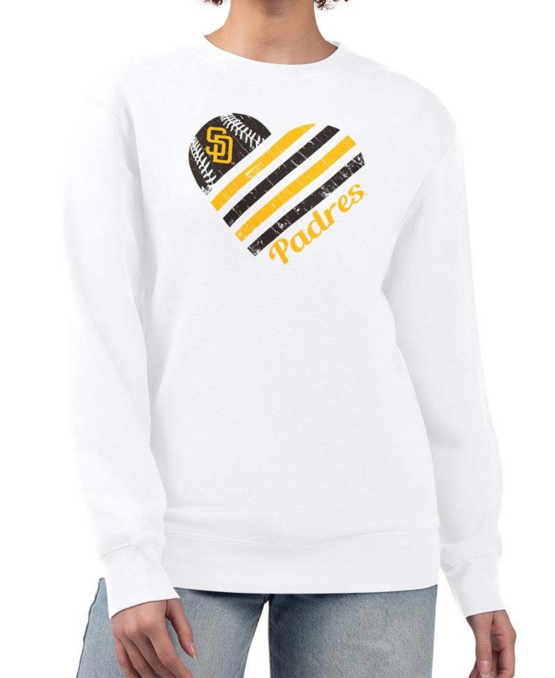 Women's White San Diego Padres Heart Logo Fleece Pullover Sweatshirt