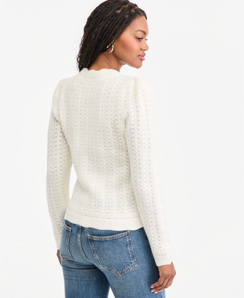 Women's Pointelle Mock Neck Pullover Sweater