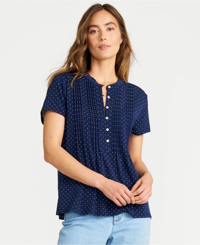 Women's Lightweight Jersey Button Pintuck Top