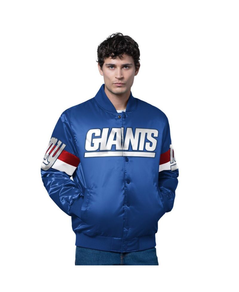 Men's Royal New York Giants Triple Option Satin Varsity Vintage Logo Full-Snap Jacket